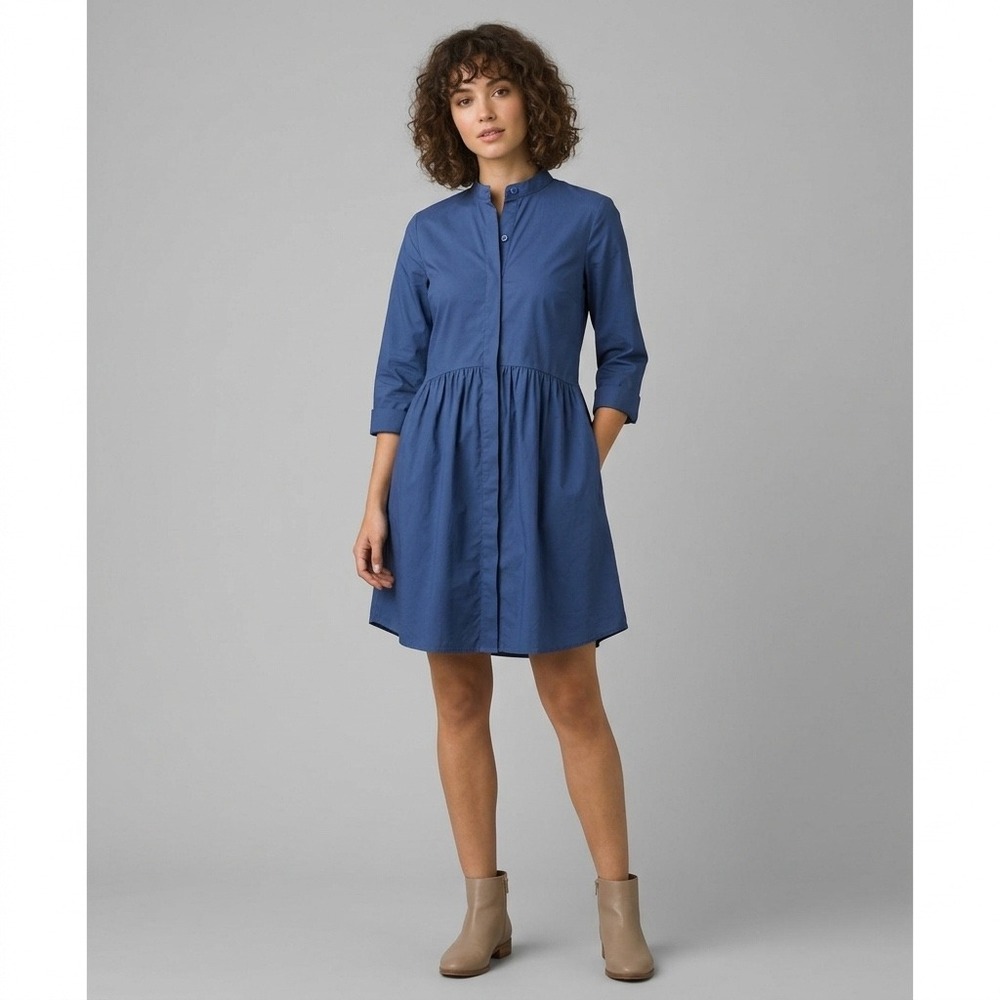 NEW Tuckernuck Royal Shirt Mini Dress Blue Button Front Gathered Waist Size XXS